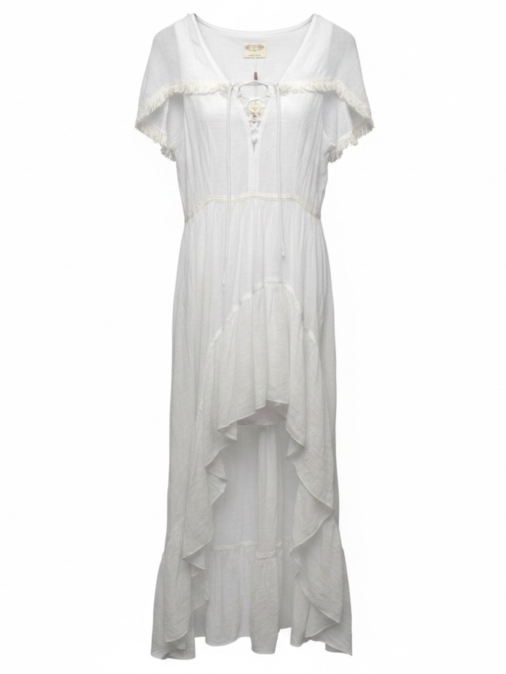 White High-Low Lace-Up Maxi Dress